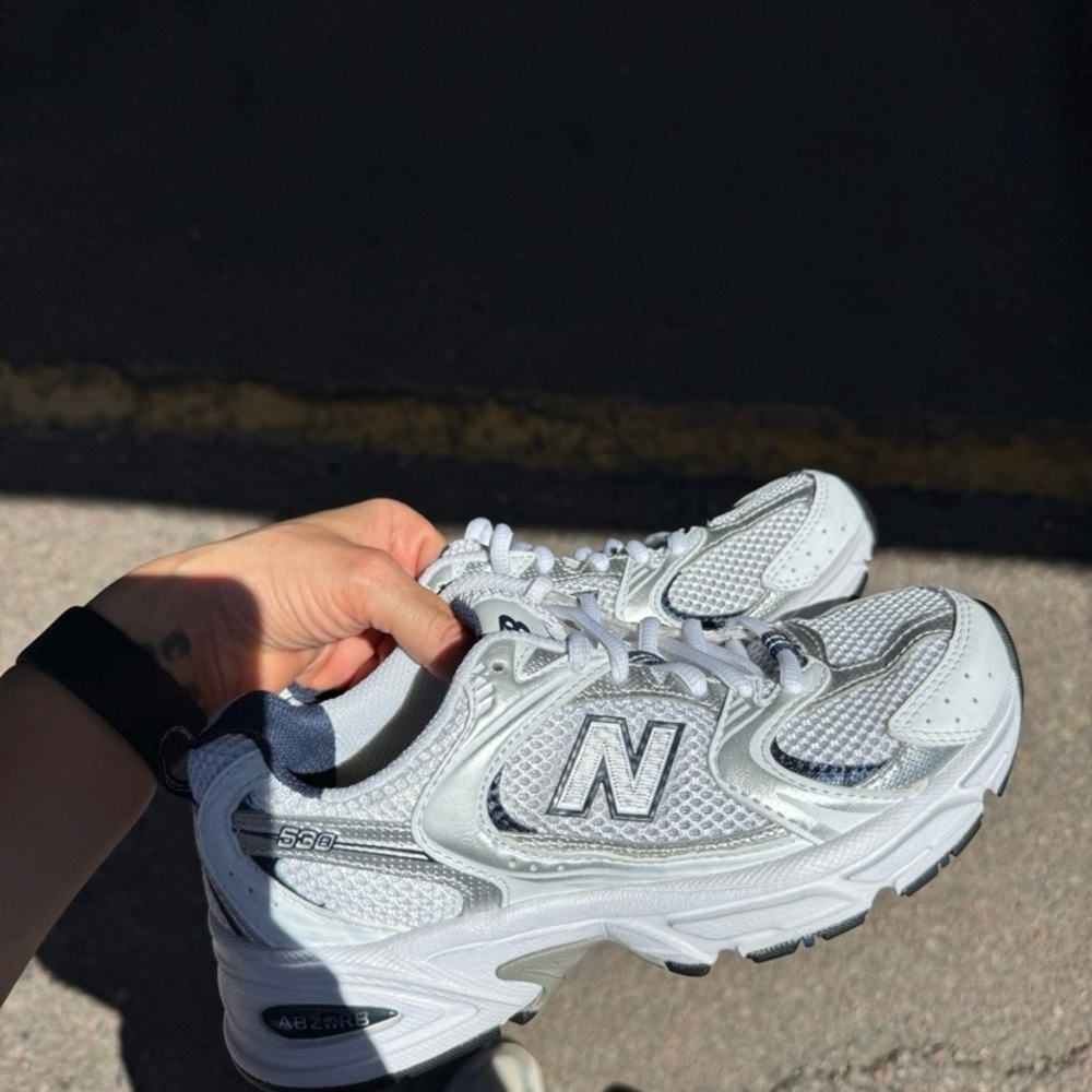 New Balance White and Silver Running Shoes